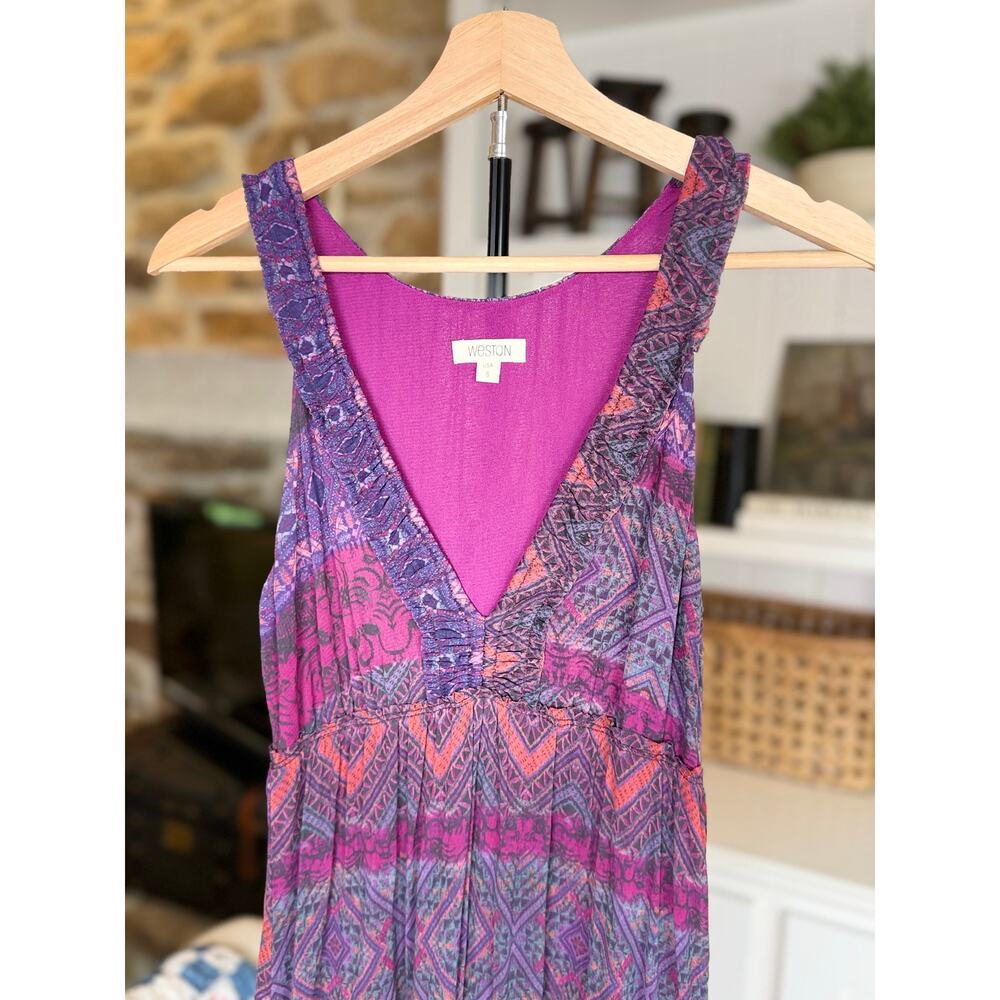 💜🌸 Anthropologie Weston Wear Boho Tiered Maxi Dress | Size S | Purple | Fall